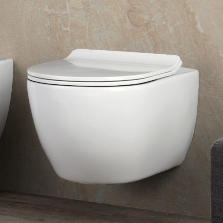 Aster White Ceramic Wall-Hung Rimless Toaleta z wolnoopadającą deską sedesową Viadurini
