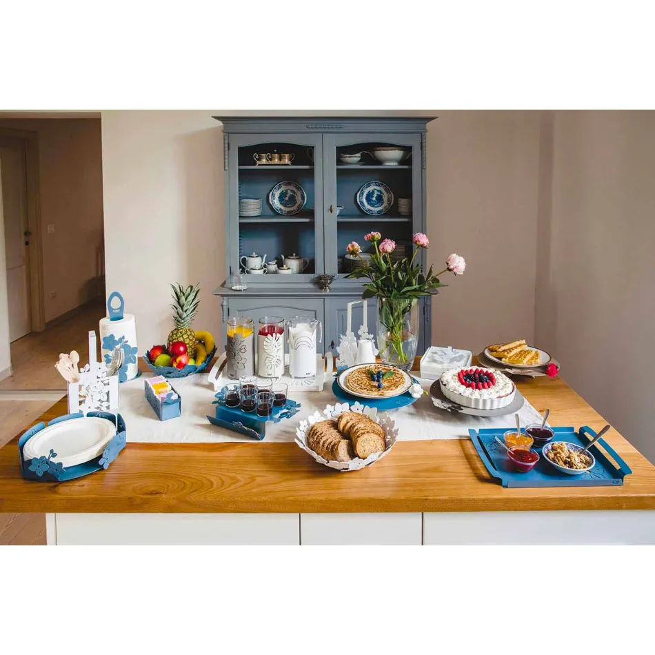 Taca do serwowania z kwiatami w kolorze białym, niebieskim lub błotnym - Marken Viadurini