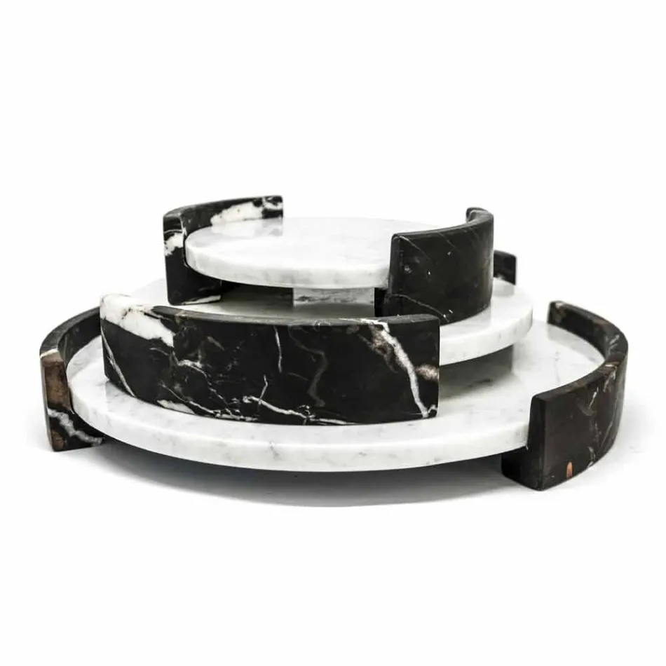 Nowoczesna okrągła taca z białego marmuru z Carrary Made in Italy - Chet Viadurini