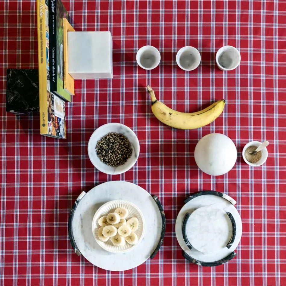 Nowoczesna okrągła taca z białego marmuru z Carrary Made in Italy - Chet Viadurini