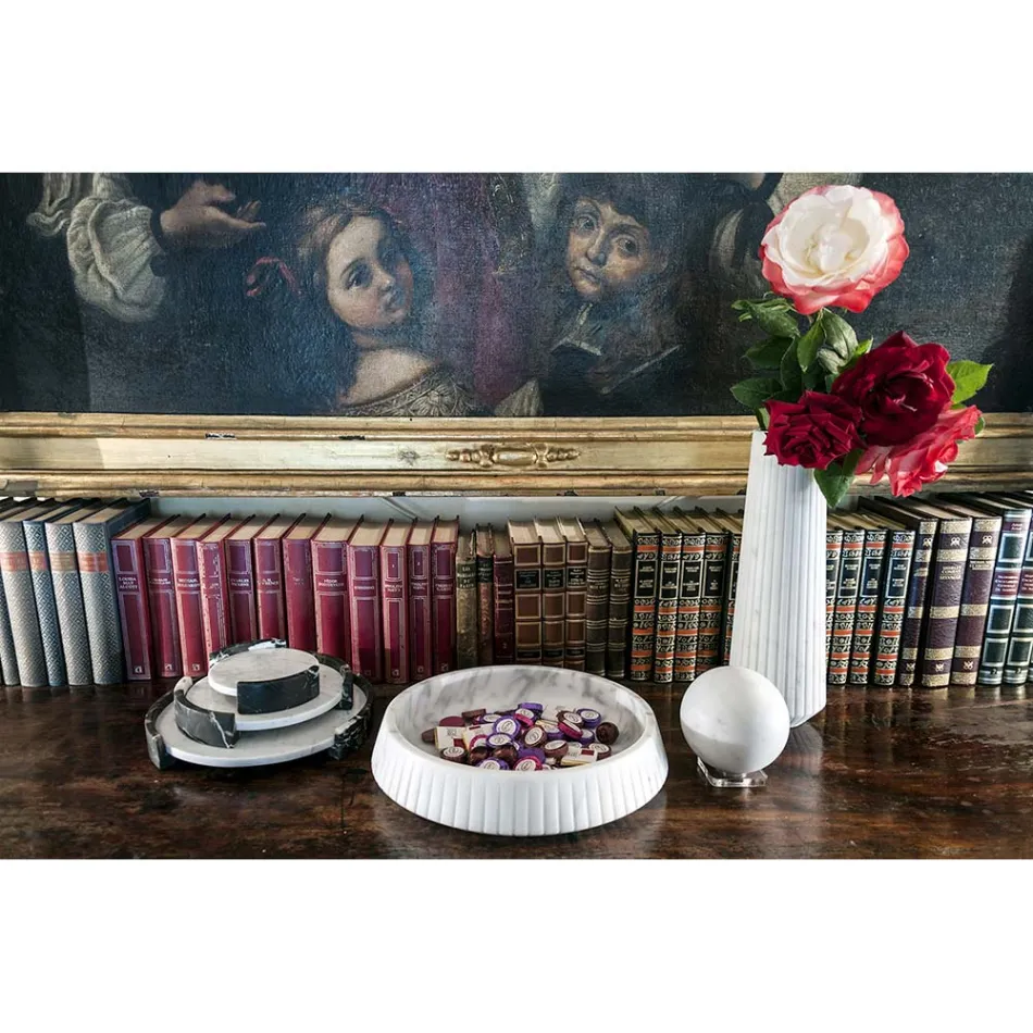 Nowoczesna okrągła taca z białego marmuru z Carrary Made in Italy - Chet Viadurini