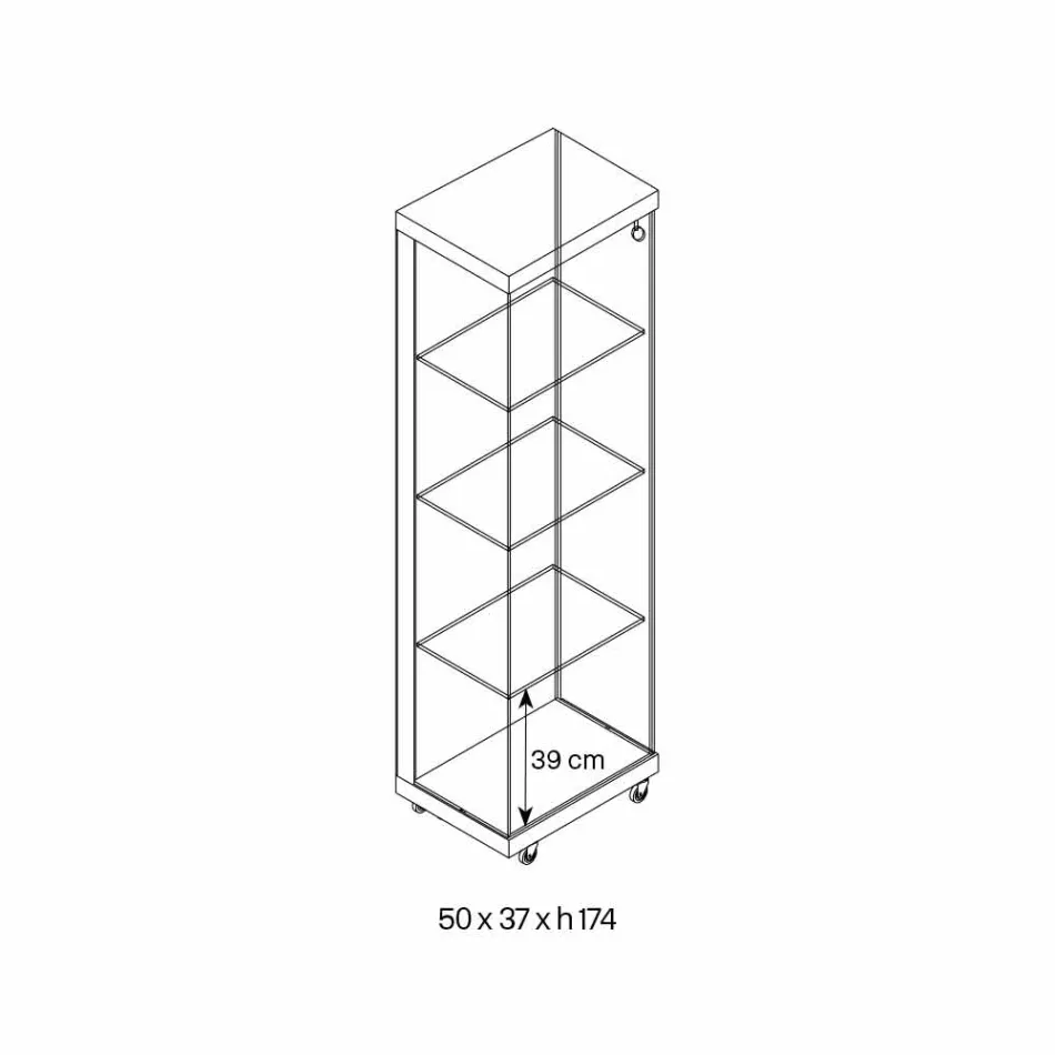 Witryna ścienna ze szkła i białego drewna, kół i podświetlanych półek - Armilla Viadurini