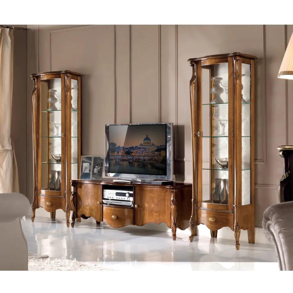 Klasyczna gablota z drzwiami z białego lub orzechowego drewna Made in Italy - Caligola Viadurini