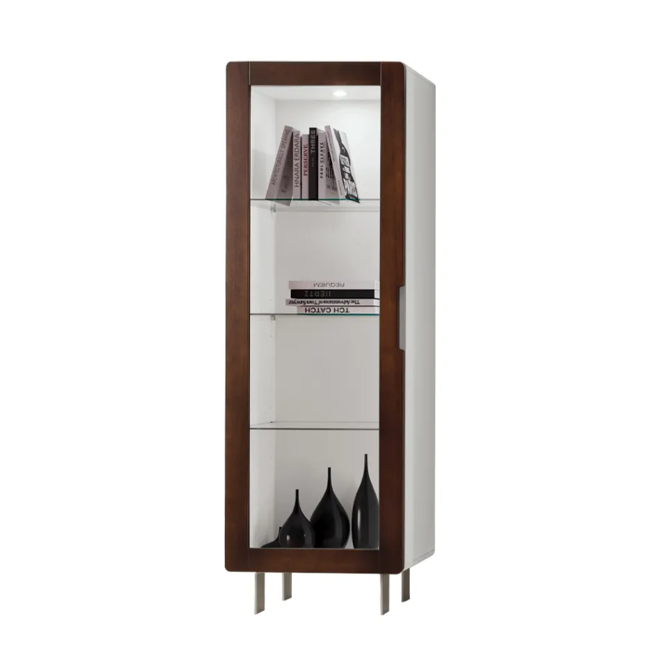 Witryna do salonu z 1 drzwiami w kolorze białym i wykończeniem Canaletto Made in Italy - Gerd Viadurini