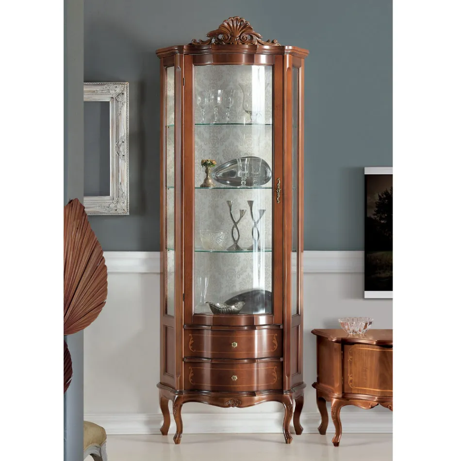 Witryna do salonu 1 drzwi i 2 drewniane szuflady Made in Italy - Leonor Viadurini