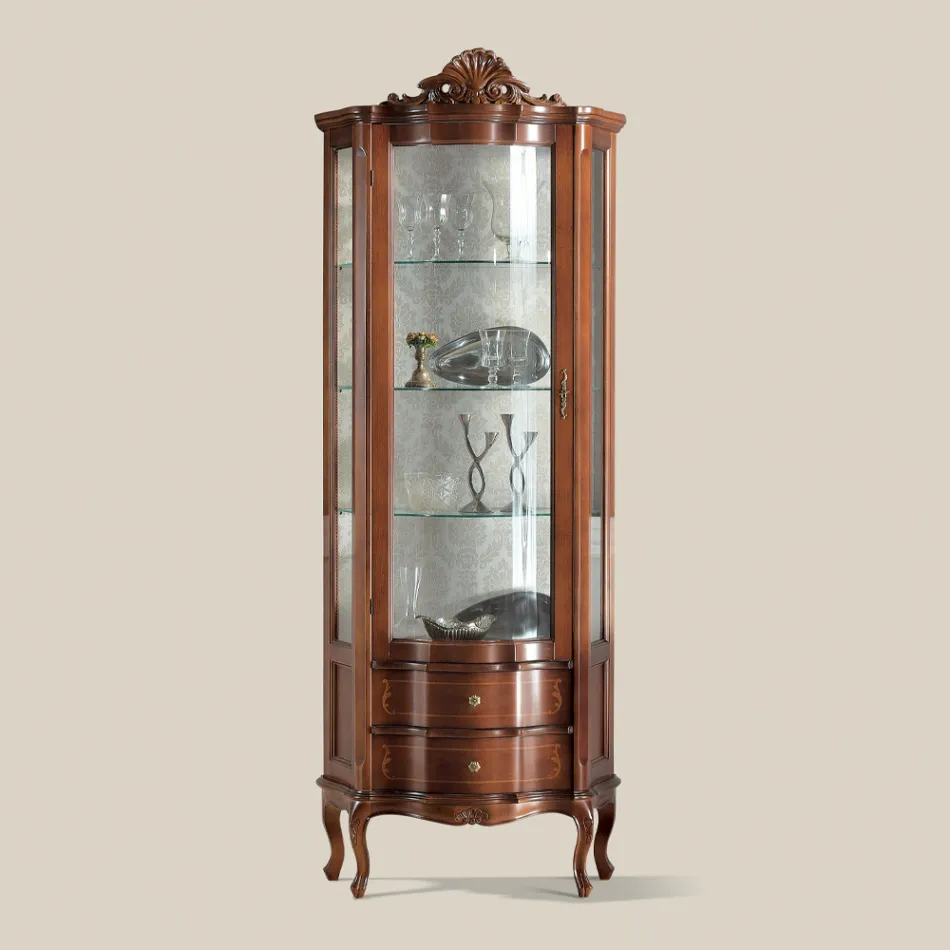 Witryna do salonu 1 drzwi i 2 drewniane szuflady Made in Italy - Leonor Viadurini