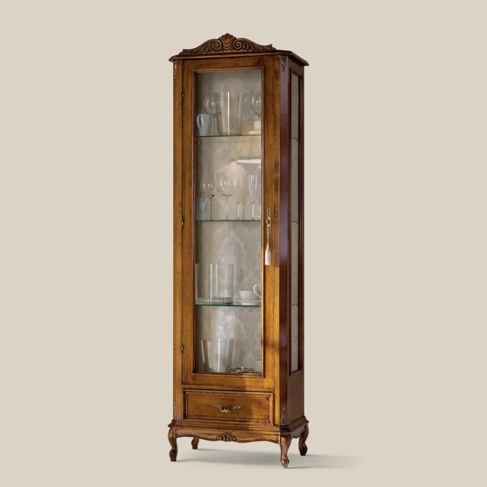 Klasyczna witryna do salonu z drewna orzechowego 1 drzwi Made in Italy - Ronald Viadurini