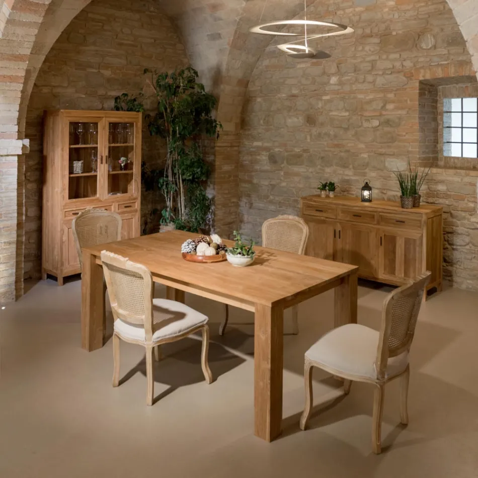 Szafka do salonu Sanda z litego drewna tekowego z 4 drzwiami i 3 szufladami Viadurini