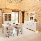 Szafka do salonu Sanda z litego drewna tekowego z 4 drzwiami i 3 szufladami Viadurini