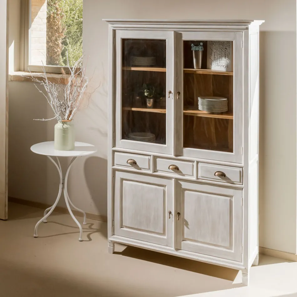 Solidna gablota z drewna tekowego z 4 drzwiami i 3 szufladami - Aikido Viadurini