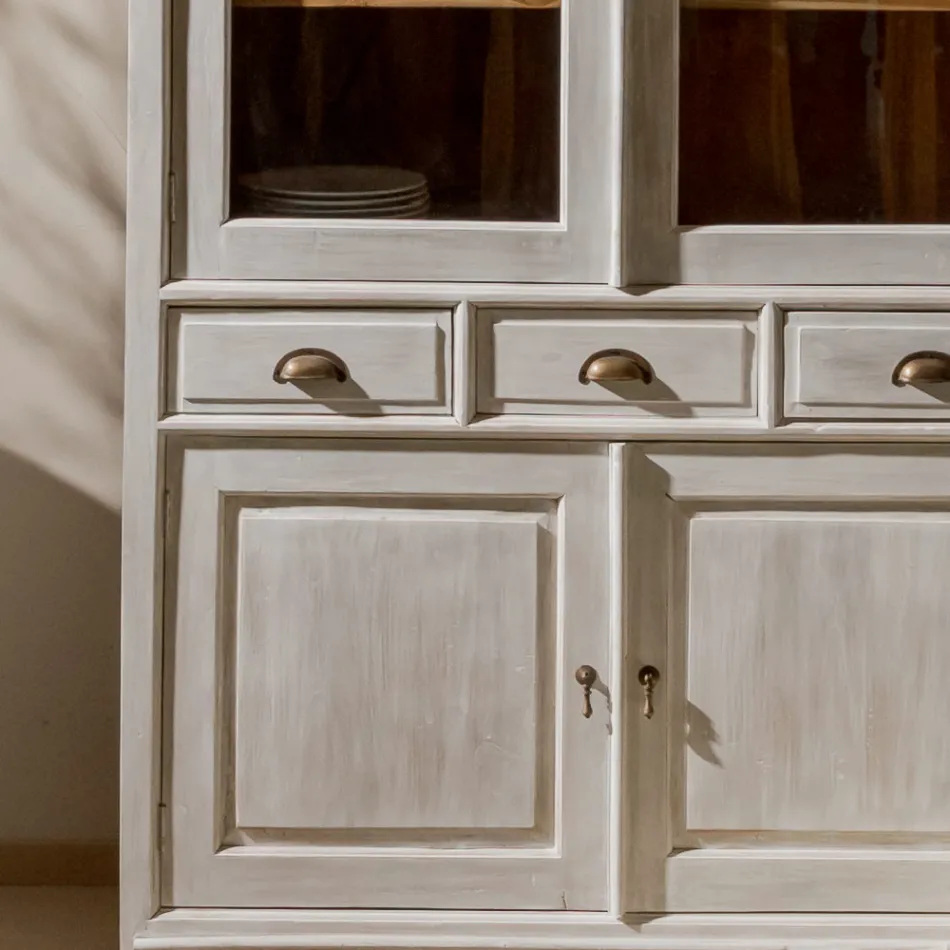 Solidna gablota z drewna tekowego z 4 drzwiami i 3 szufladami - Aikido Viadurini