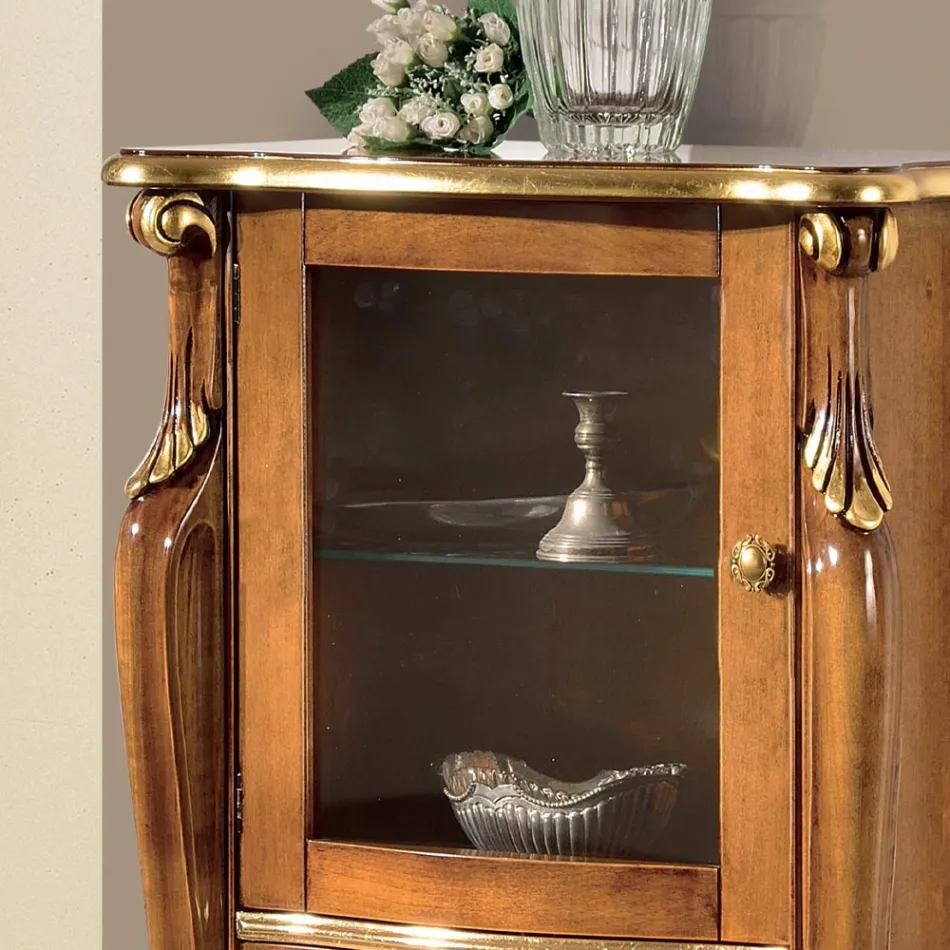 Prezentacja salonu z 1 szklanymi drzwiami i 3 szufladami Made in Italy - Londyn Viadurini