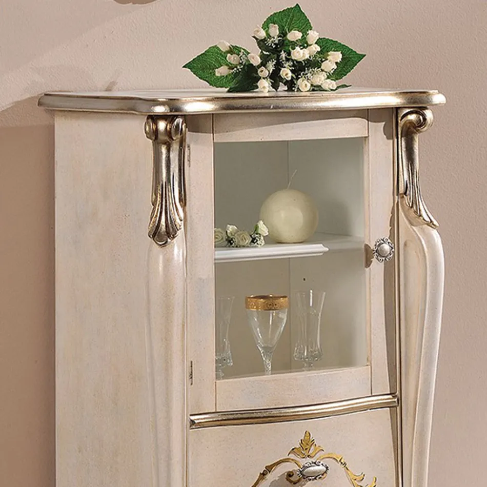 Prezentacja salonu z 1 szklanymi drzwiami i 3 szufladami Made in Italy - Londyn Viadurini