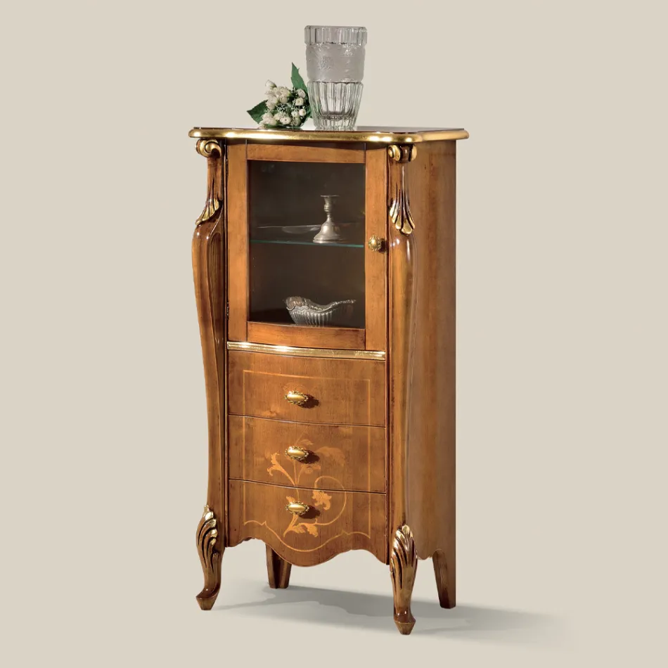 Prezentacja salonu z 1 szklanymi drzwiami i 3 szufladami Made in Italy - Londyn Viadurini