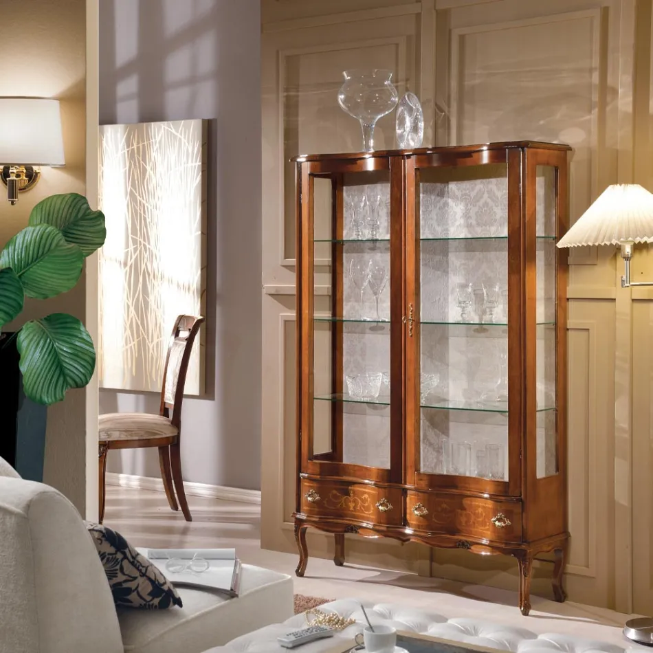 Drewniana gablota w stylu klasycznym z drzwiami i szufladami Made in Italy - Versaille Viadurini