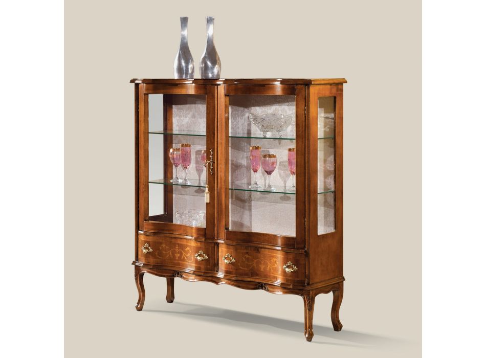 Prezentacja w stylu klasycznego drewna z drzwiami i szufladami Made in Italy - Versaille Viadurini