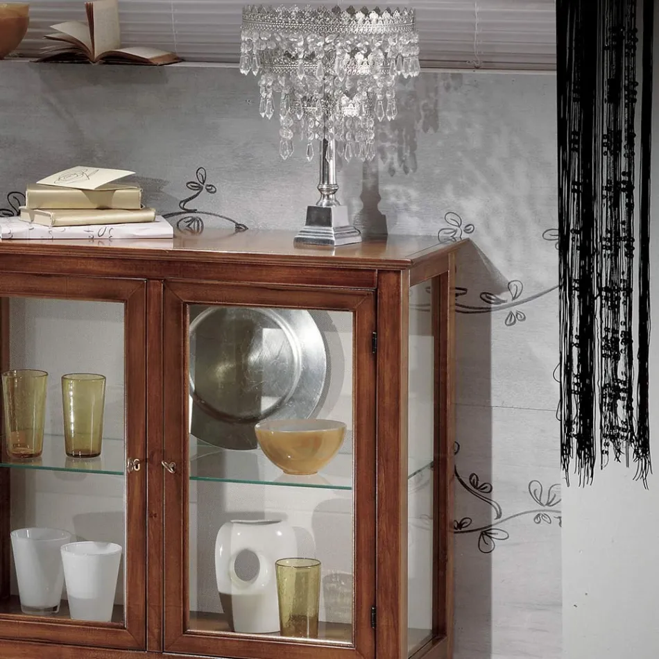 Witryna ze szklanymi półkami i tapicerowanym oparciem Made in Italy - Assur Viadurini