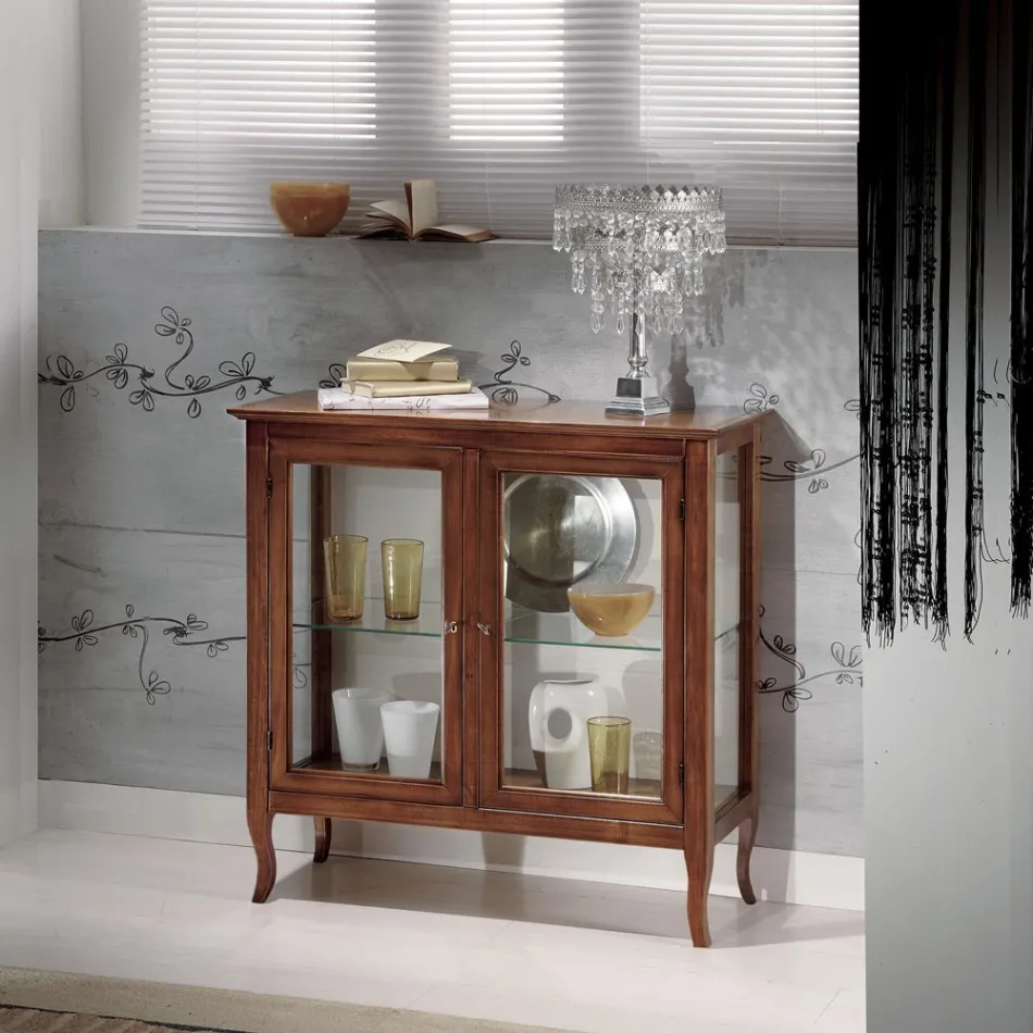 Witryna ze szklanymi półkami i tapicerowanym oparciem Made in Italy - Assur Viadurini