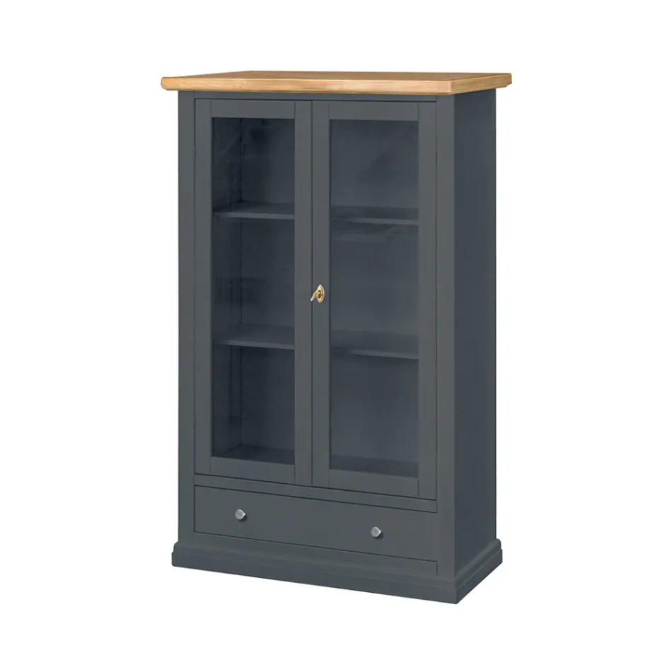 Drewniana witryna z 1 szufladą, 2 drzwiami i 2 półkami Made in Italy - Nanna Viadurini