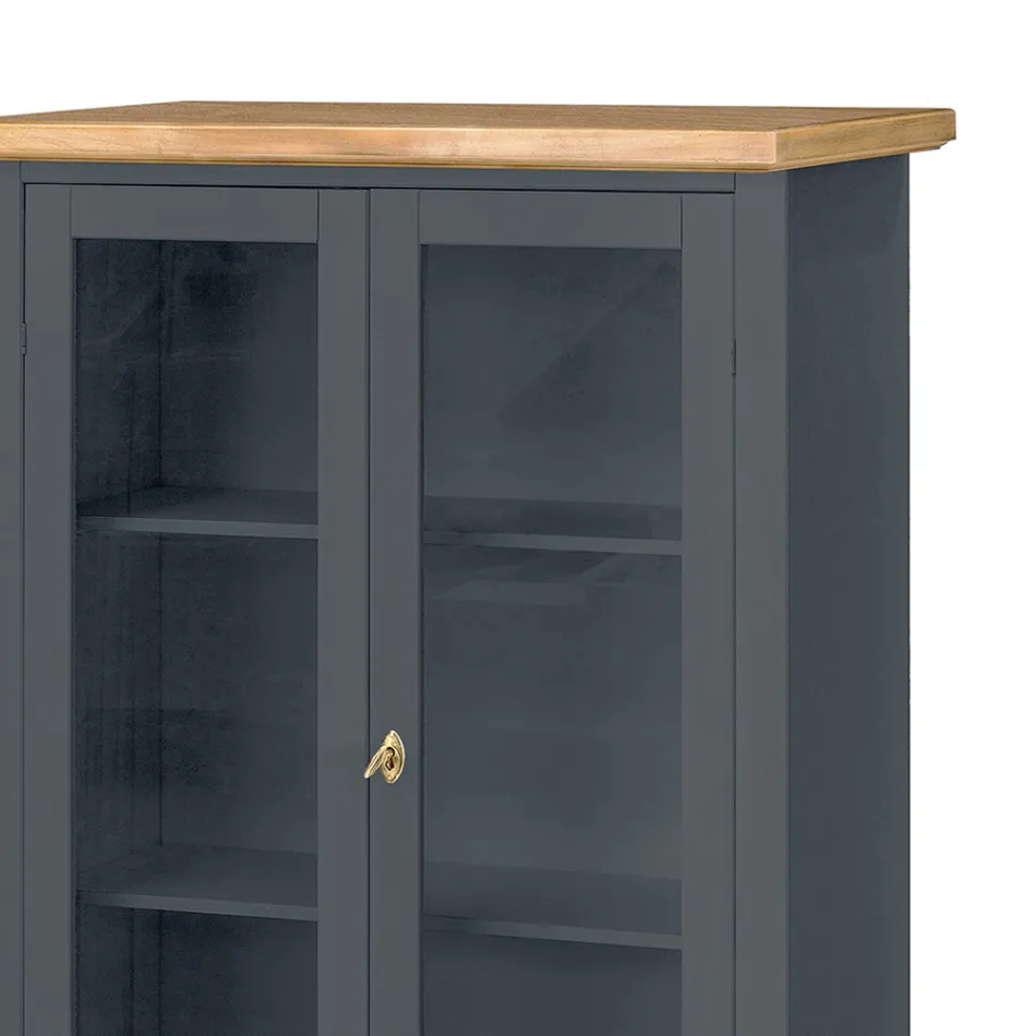 Drewniana witryna z 1 szufladą, 2 drzwiami i 2 półkami Made in Italy - Nanna Viadurini