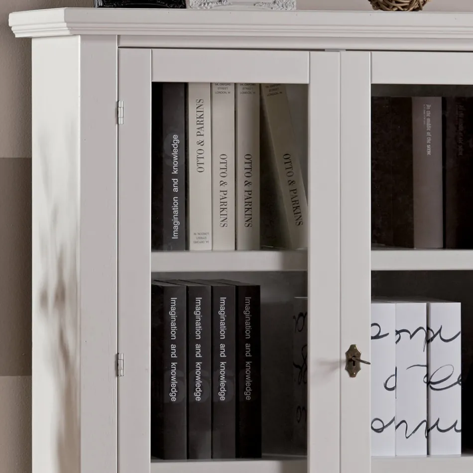 Drewniana witryna z 1 szufladą, 2 drzwiami i 2 półkami Made in Italy - Nanna Viadurini