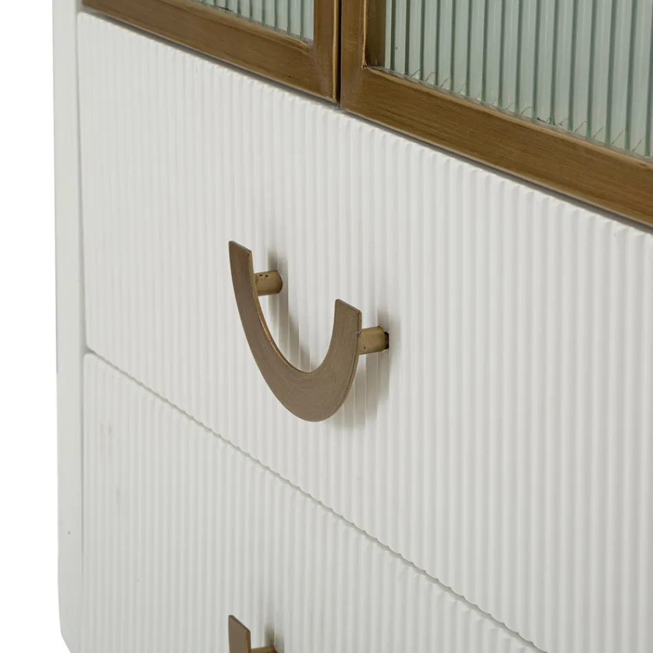 Drewniana witryna z blatem i zaokrąglonymi wkładami z 2 drzwiami i 2 szufladami - Rachel Viadurini