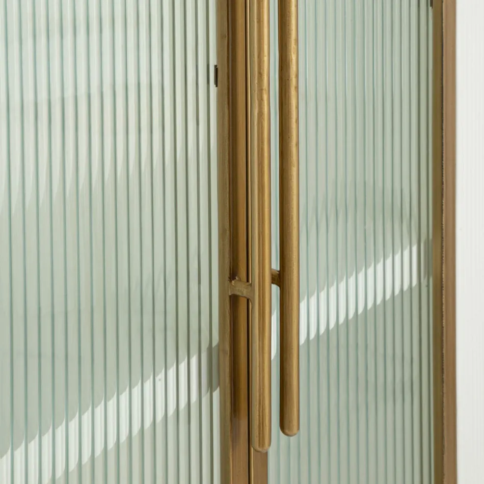 Drewniana witryna z blatem i zaokrąglonymi wkładami z 2 drzwiami i 2 szufladami - Rachel Viadurini