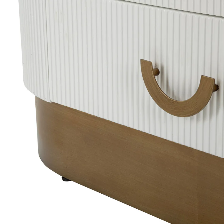 Drewniana witryna z blatem i zaokrąglonymi wkładami z 2 drzwiami i 2 szufladami - Rachel Viadurini