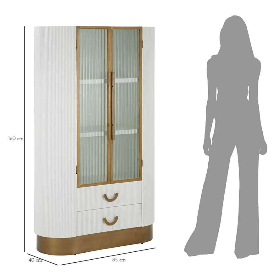 Drewniana witryna z blatem i zaokrąglonymi wkładami z 2 drzwiami i 2 szufladami - Rachel Viadurini