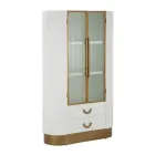 Drewniana witryna z blatem i zaokrąglonymi wkładami z 2 drzwiami i 2 szufladami - Rachel Viadurini