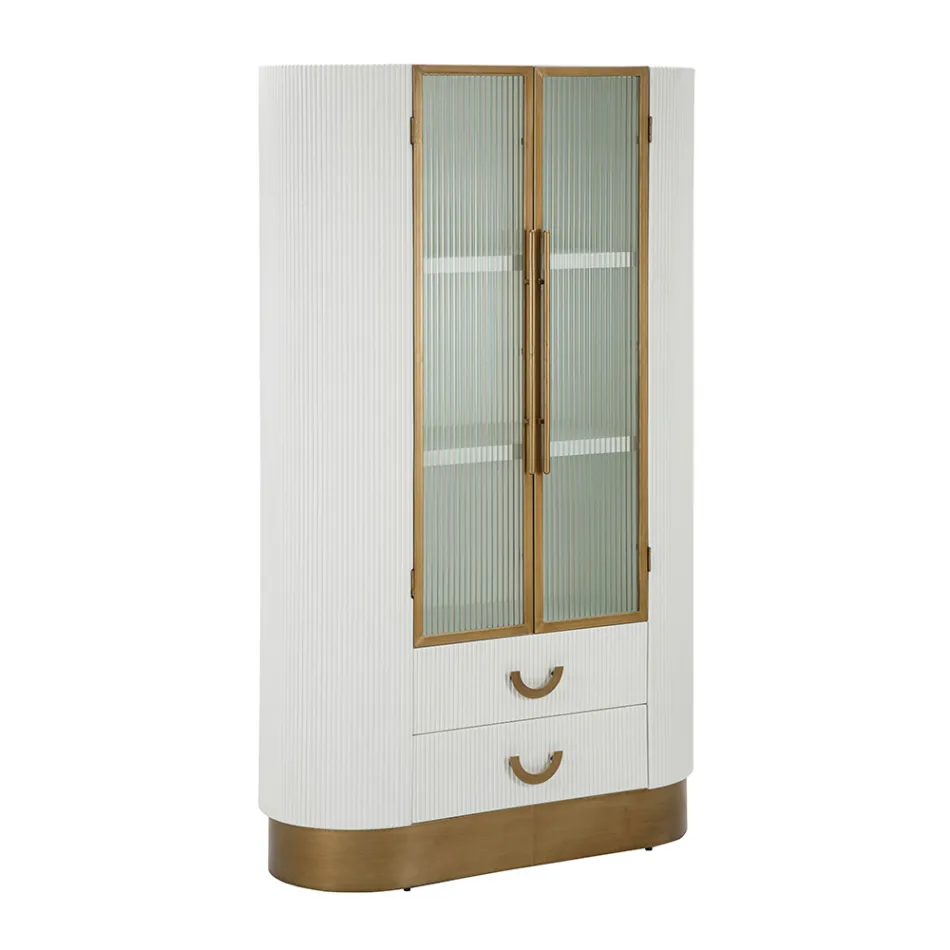 Drewniana witryna z blatem i zaokrąglonymi wkładami z 2 drzwiami i 2 szufladami - Rachel Viadurini